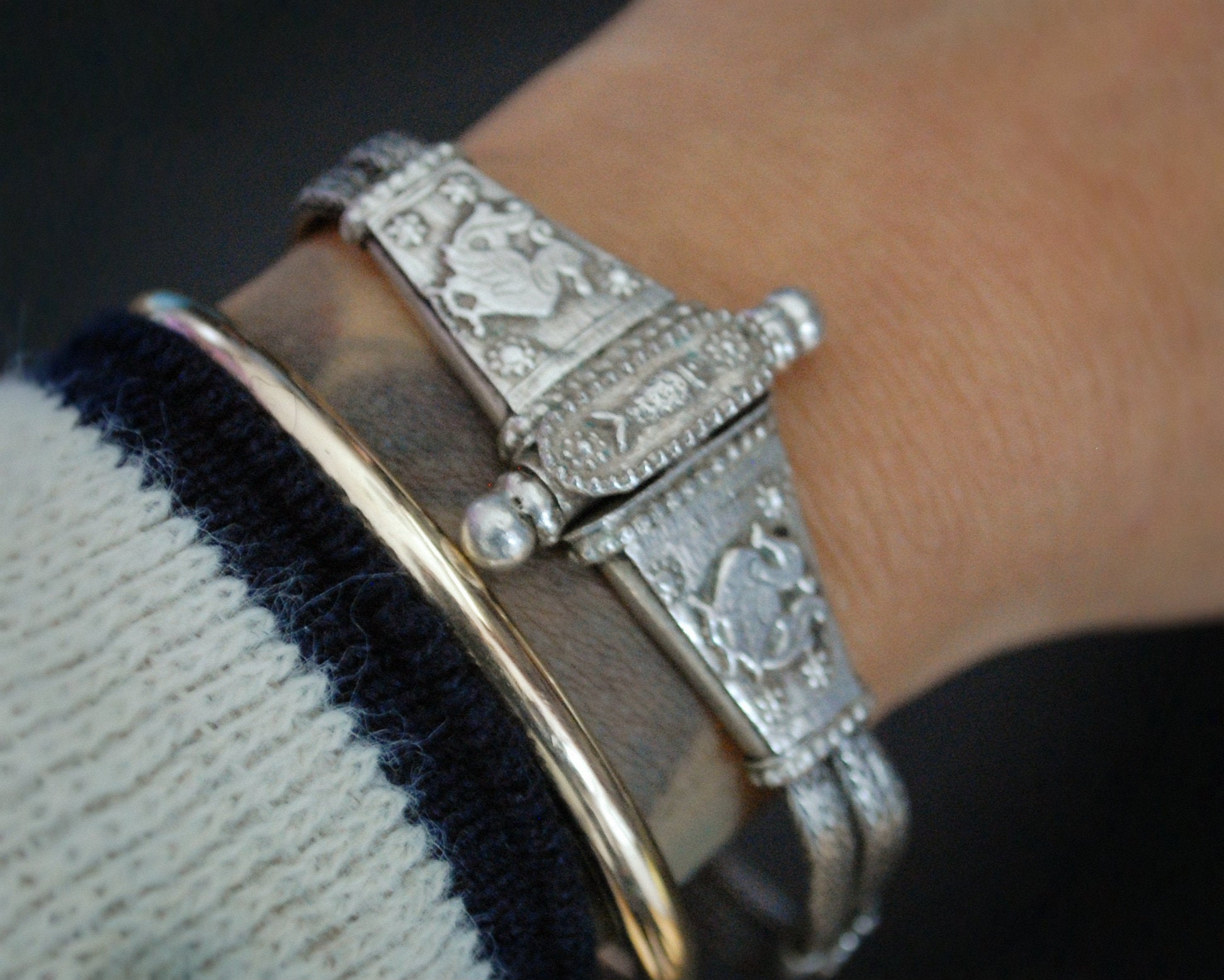 Rajasthani Snake Chain Bracelet with Fish and Peacocks