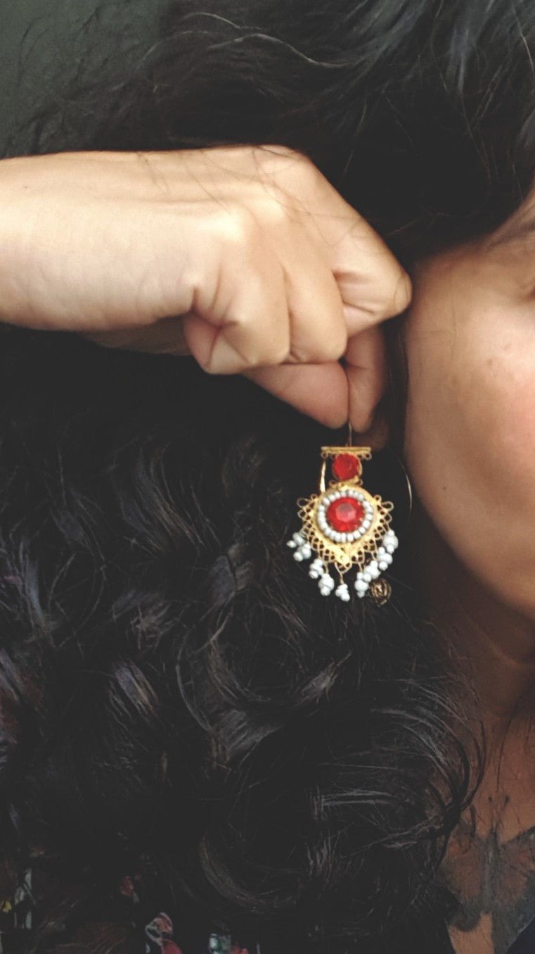 Gilded Uzbek Pearl Glass Earrings