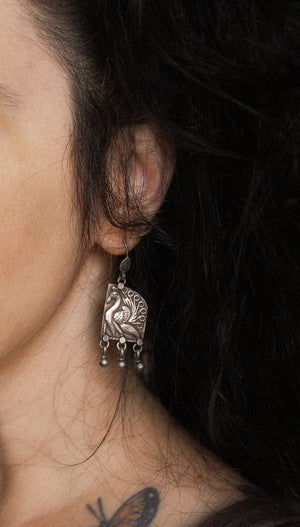 Rajasthani Silver Peacock Earrings with Bells