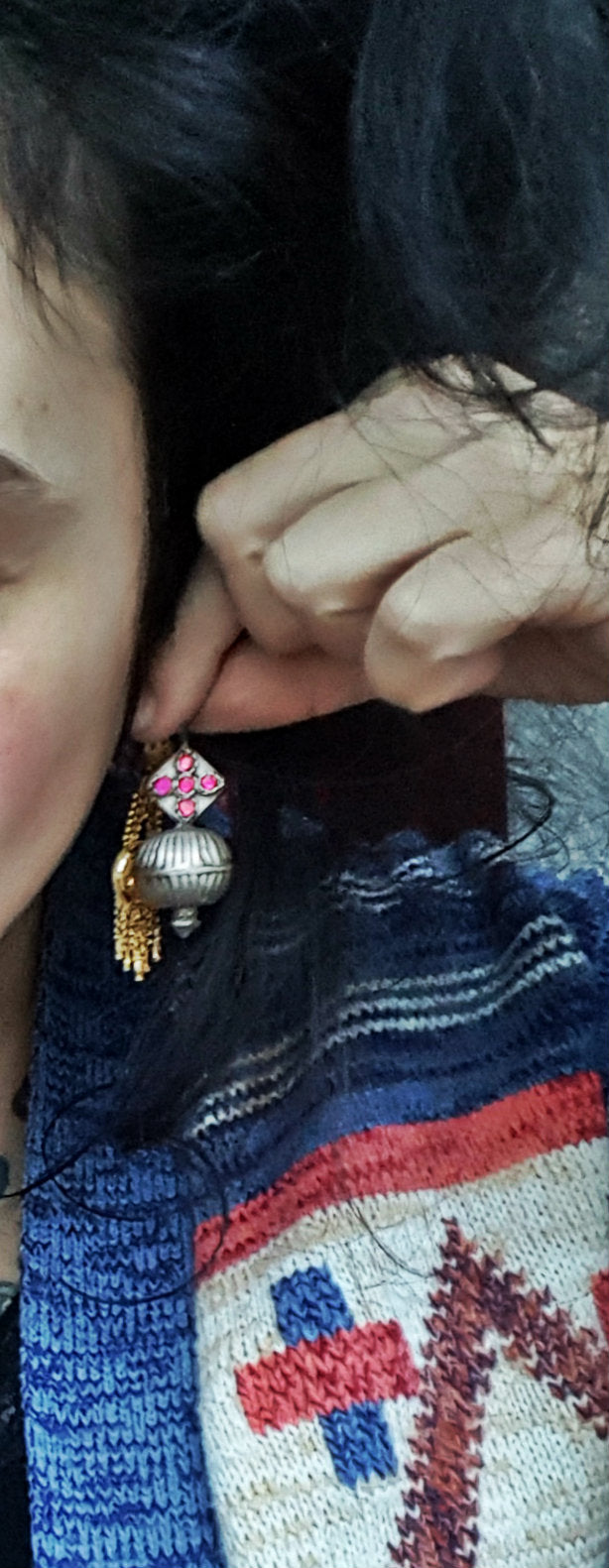 Antique Afghani Earrings with Pink Glass