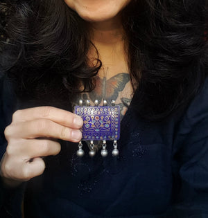 Multan Enamel Silver Pendant with Bells