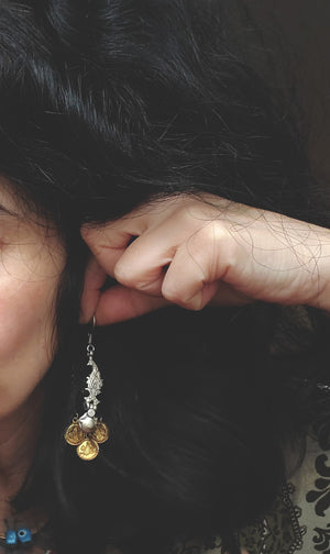 Uzbek Silver Dangle Earrings with Bird
