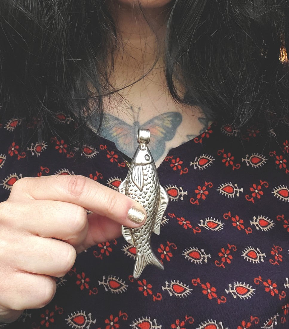 Large Nepali Silver Fish Pendant