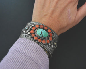 Reserved for V. - Fabulous Nepali Tibetan Turquoise Cuff Bracelet - HEAVY