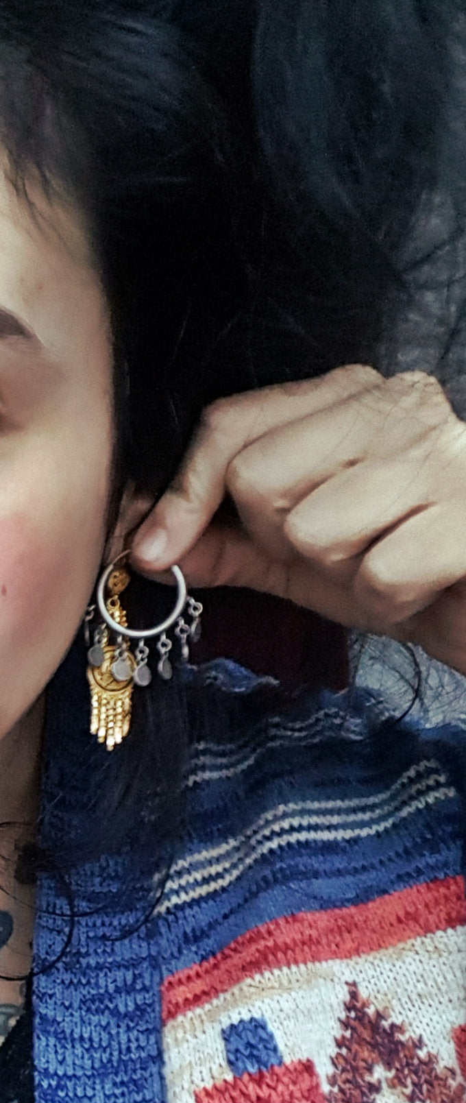 Ethnic Hoop Earrings with Dangles