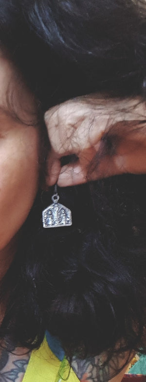 Hindu Amulet Silver Dangle Earrings