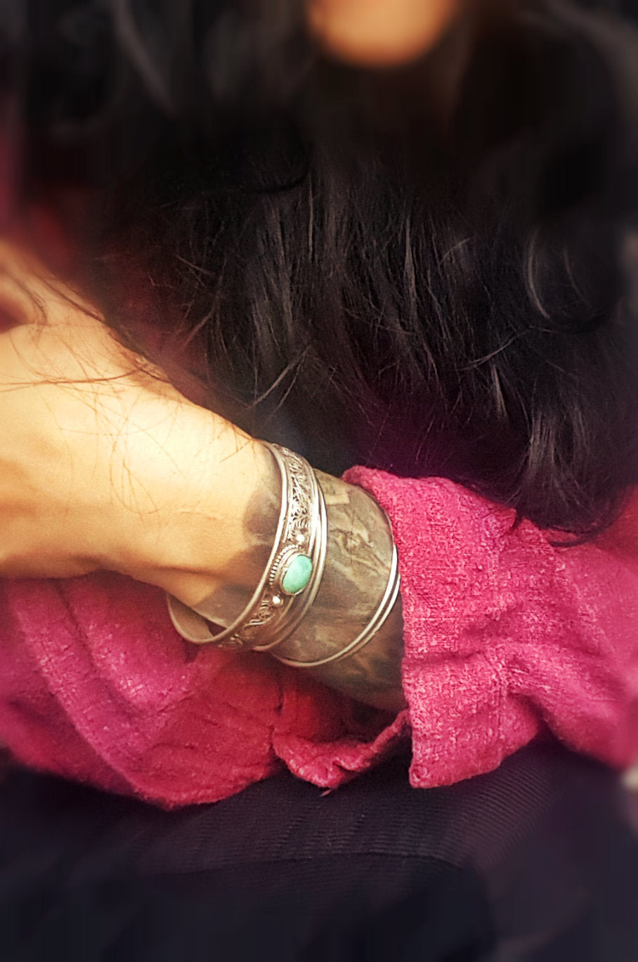 Nepali Turquoise Coral Filigree Cuff Bracelet