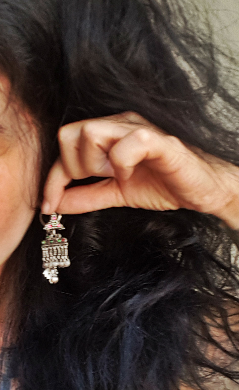 Afghani Earrings with Pink and Green Glass