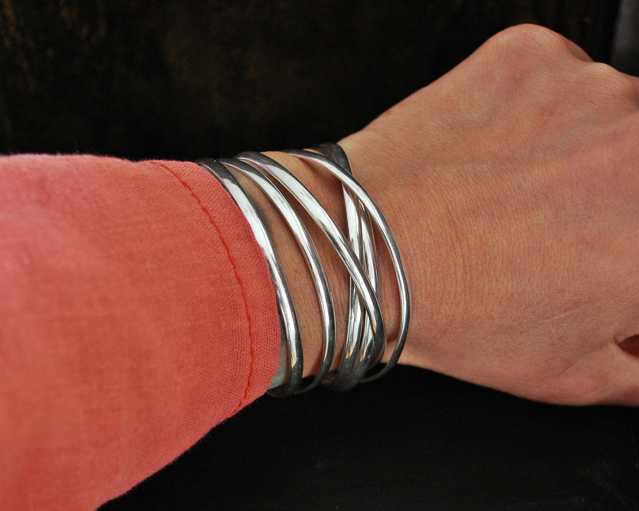 Interlocked Sterling Silver Bangle Bracelets