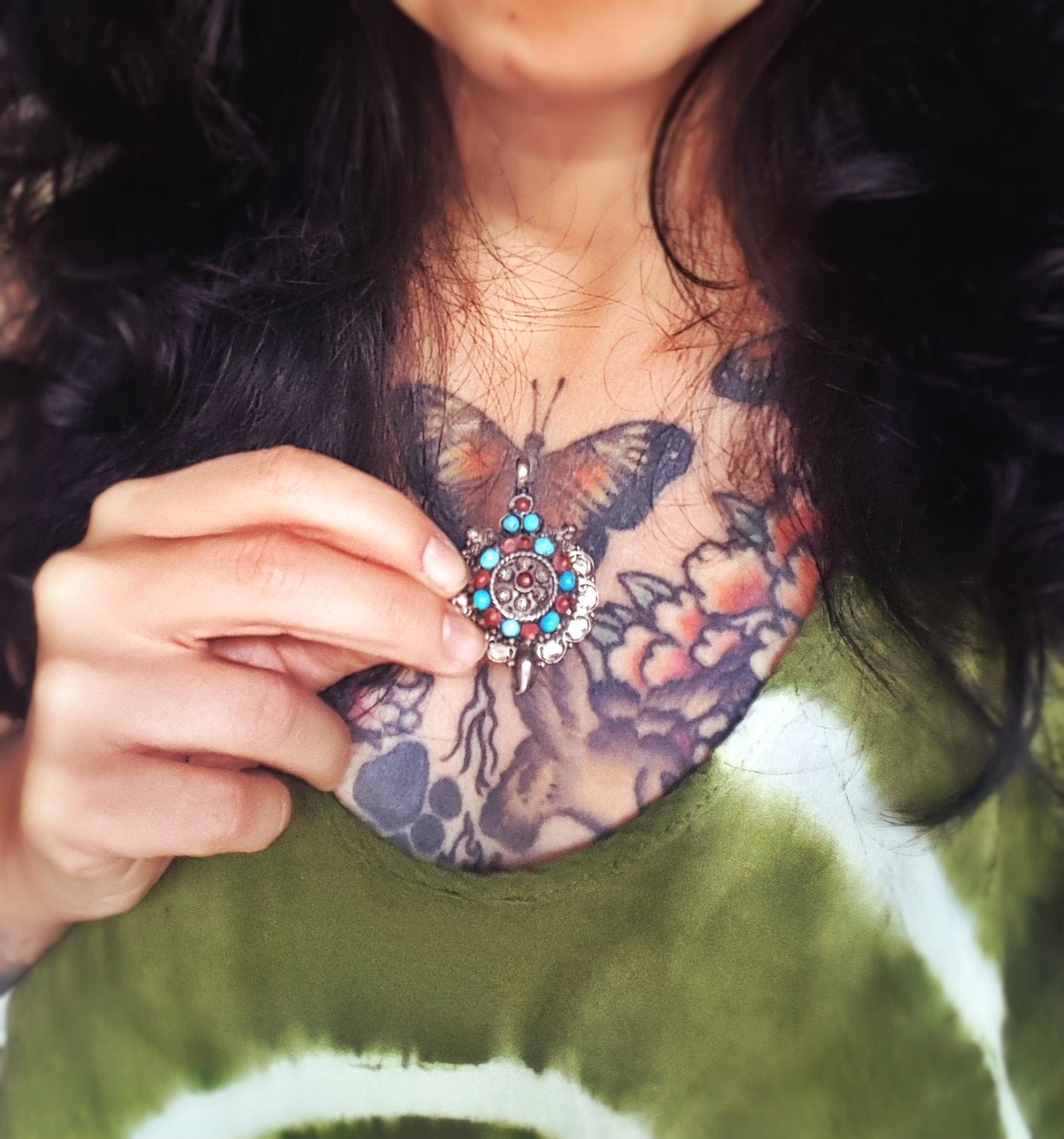 Bold Nepali Turquoise Coral Pendant