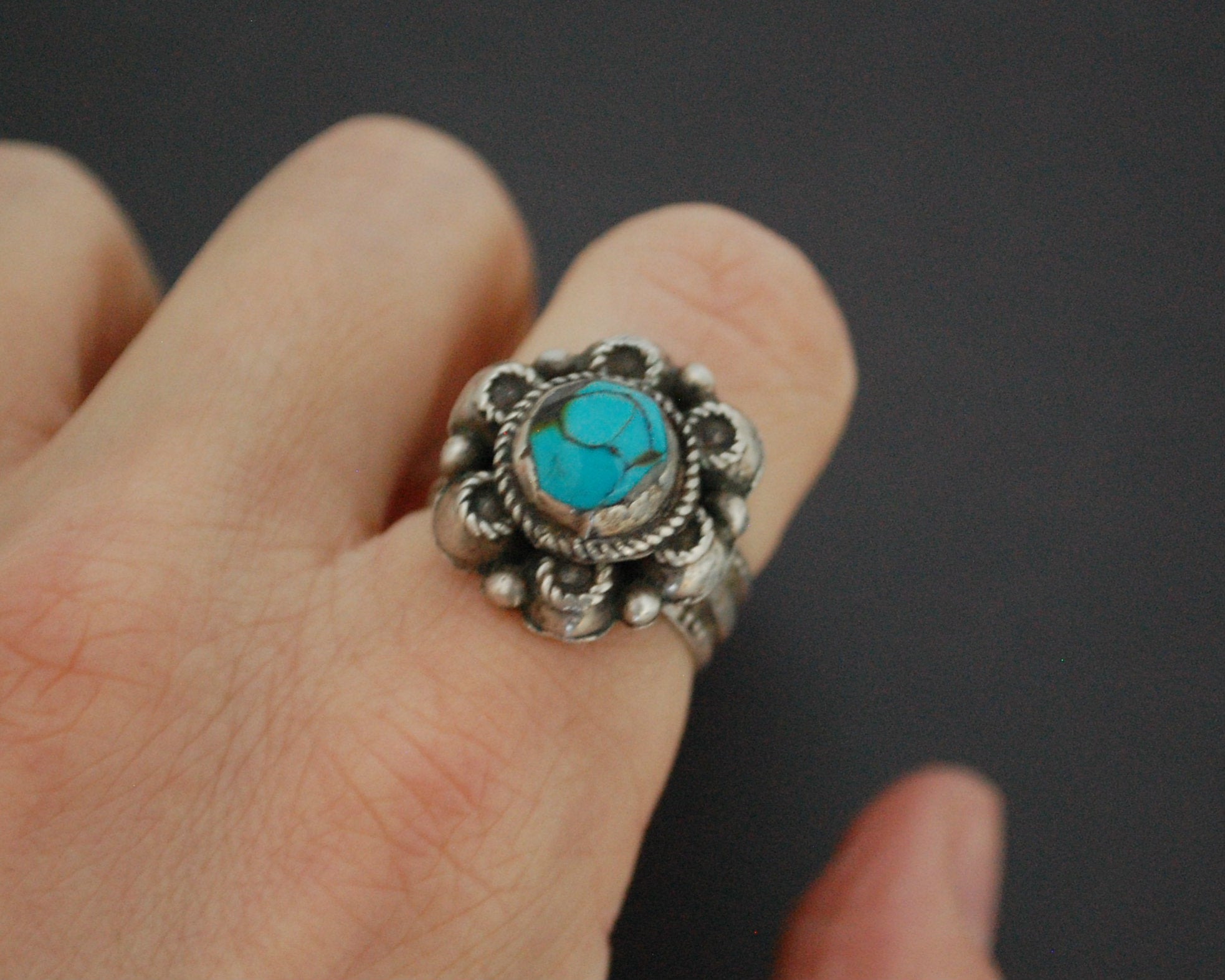 Antique Afghani Turquoise Ring - Size 6.75