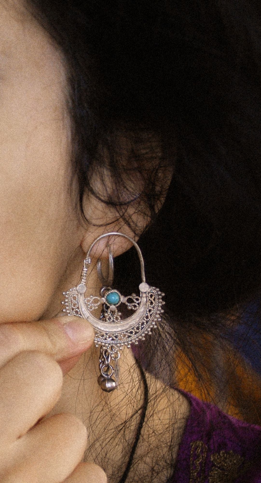 Antique Afghani Hoop Earrings with Turquoise