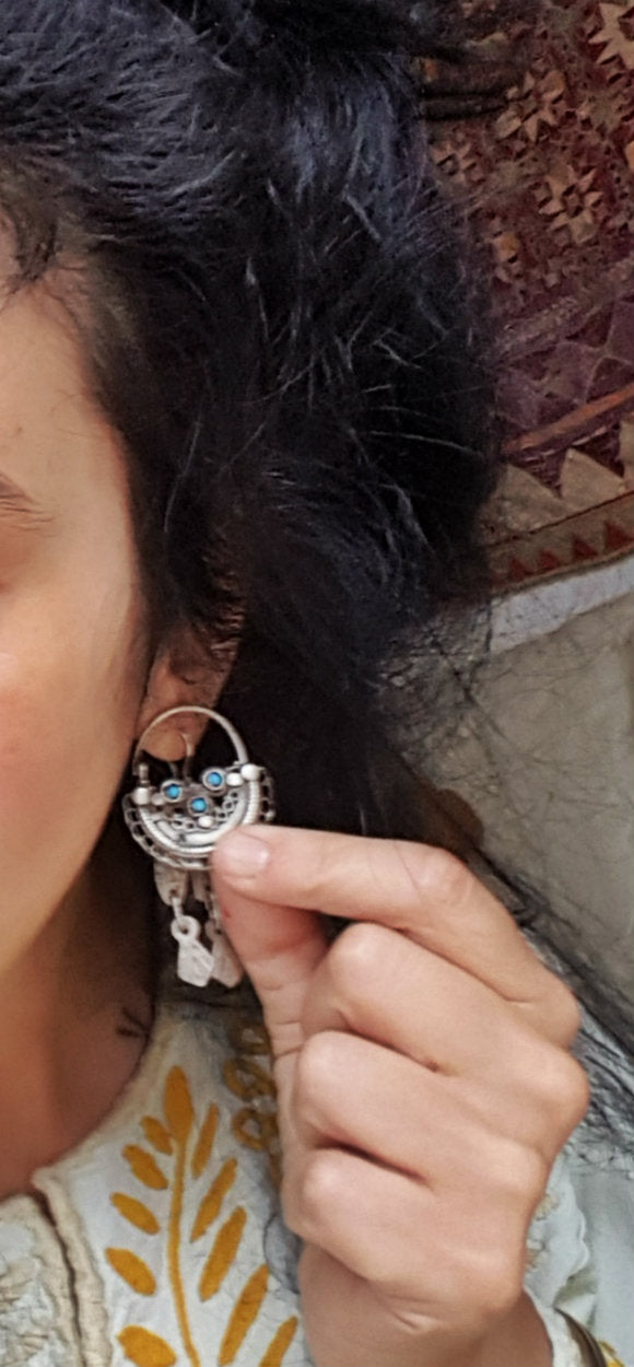 Afghani Hoop Earrings with Turquoise