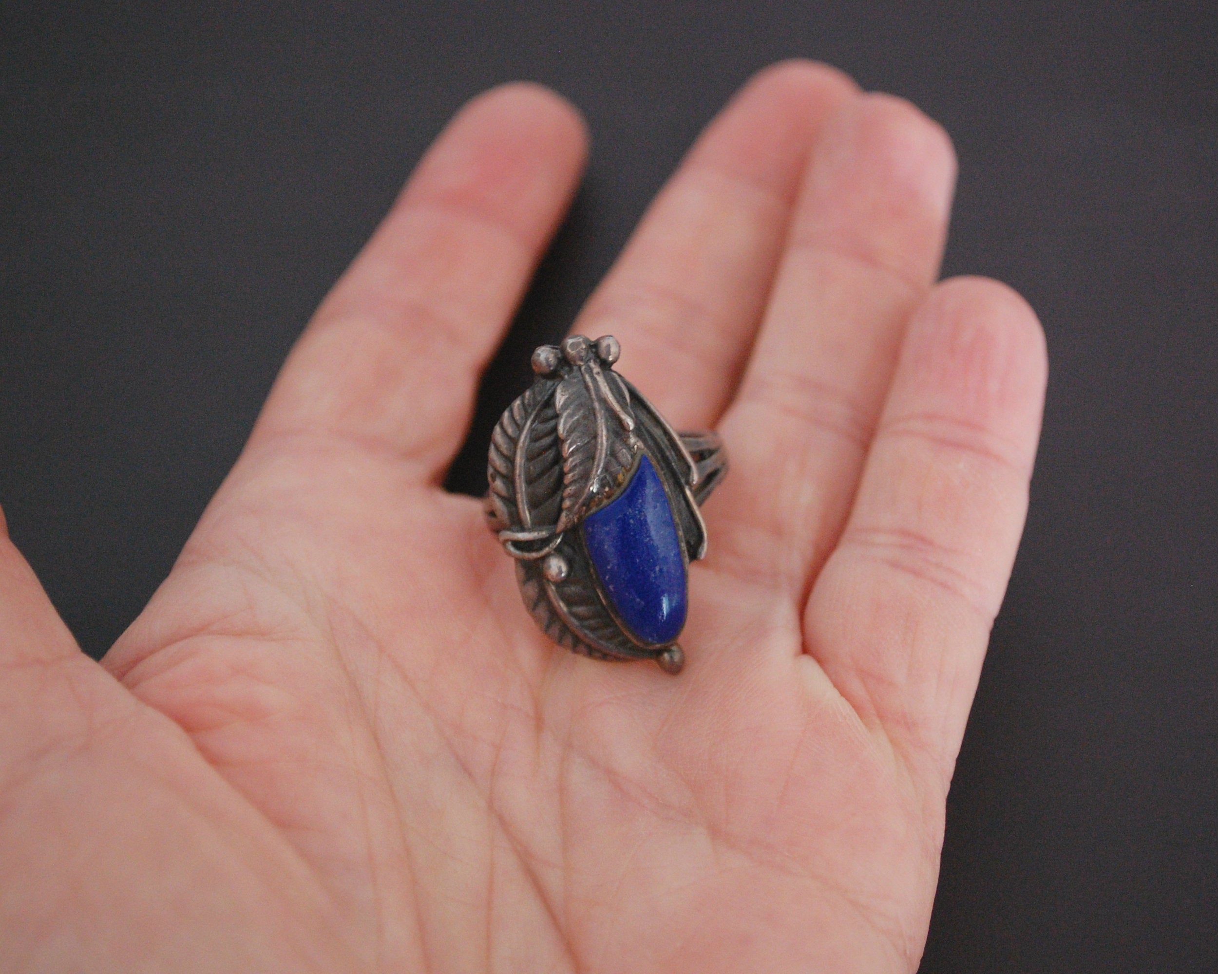Native American Lapis Lazuli Feather Ring - Size 9.5