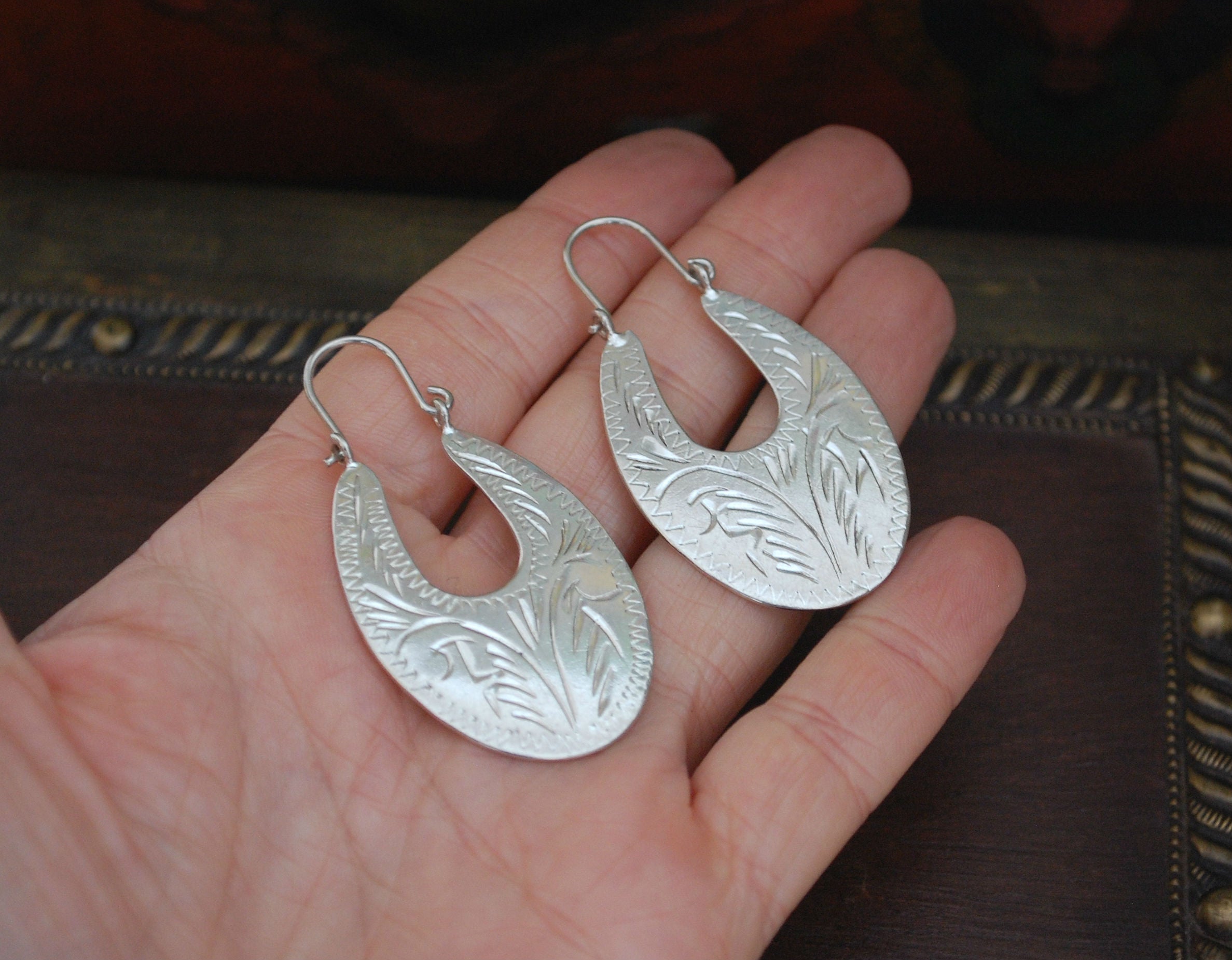 Ethnic Carved Hoop Earrings