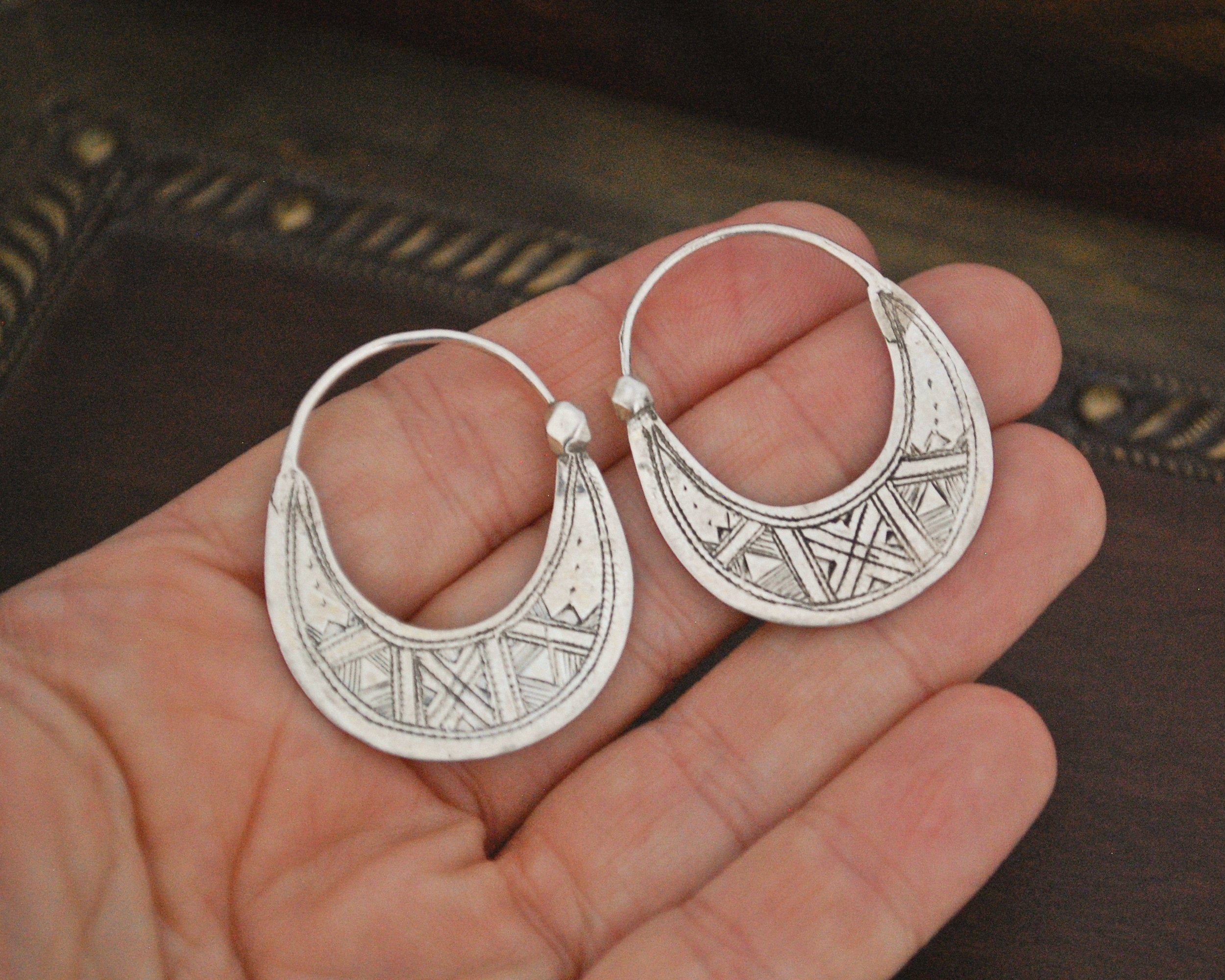 Tuareg Hoop Earrings with Carvings