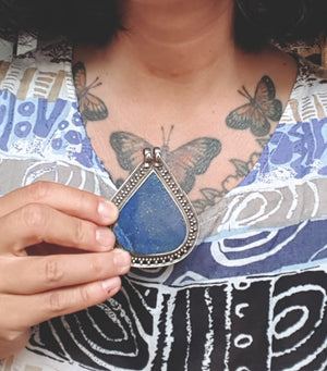Huge Lapis Lazuli Sterling Silver Pendant