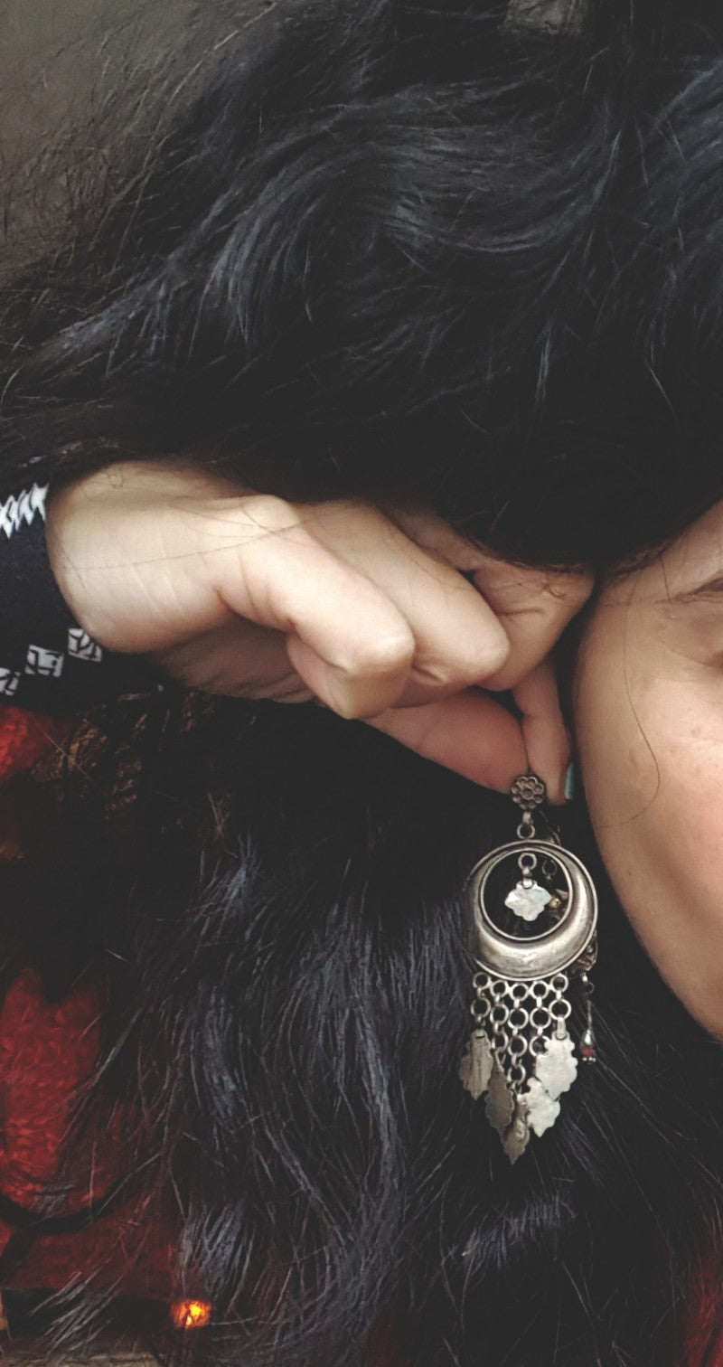 Long Indian Silver Earrings with Dangles