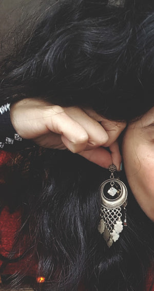 Long Indian Silver Earrings with Dangles