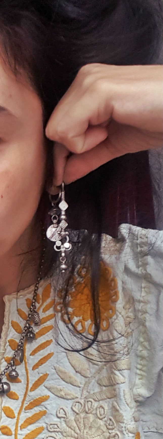 Antique Afghani Silver Earrings with Dangle