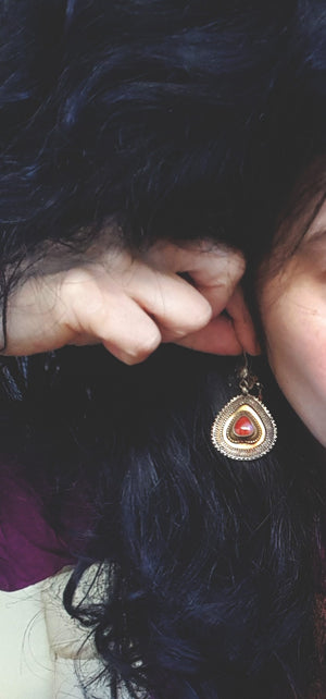 Turkmen Gilded Earrings with Carnelian