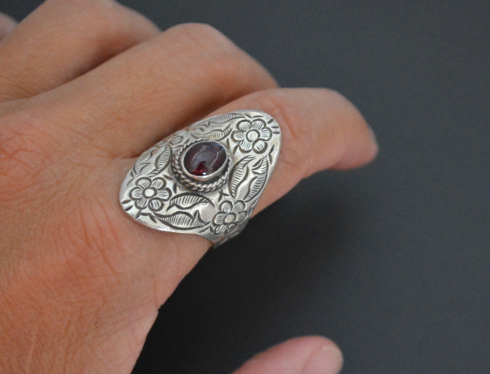 Nepali Silver Garnet Ring - Size 9