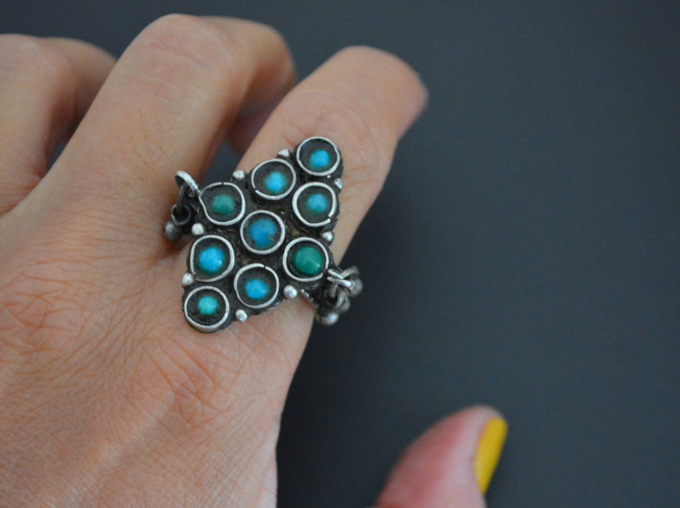 Ladakh Turquoise Ring with Bells - Size 9.5