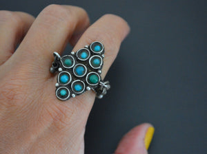 Ladakh Turquoise Ring with Bells - Size 9.5