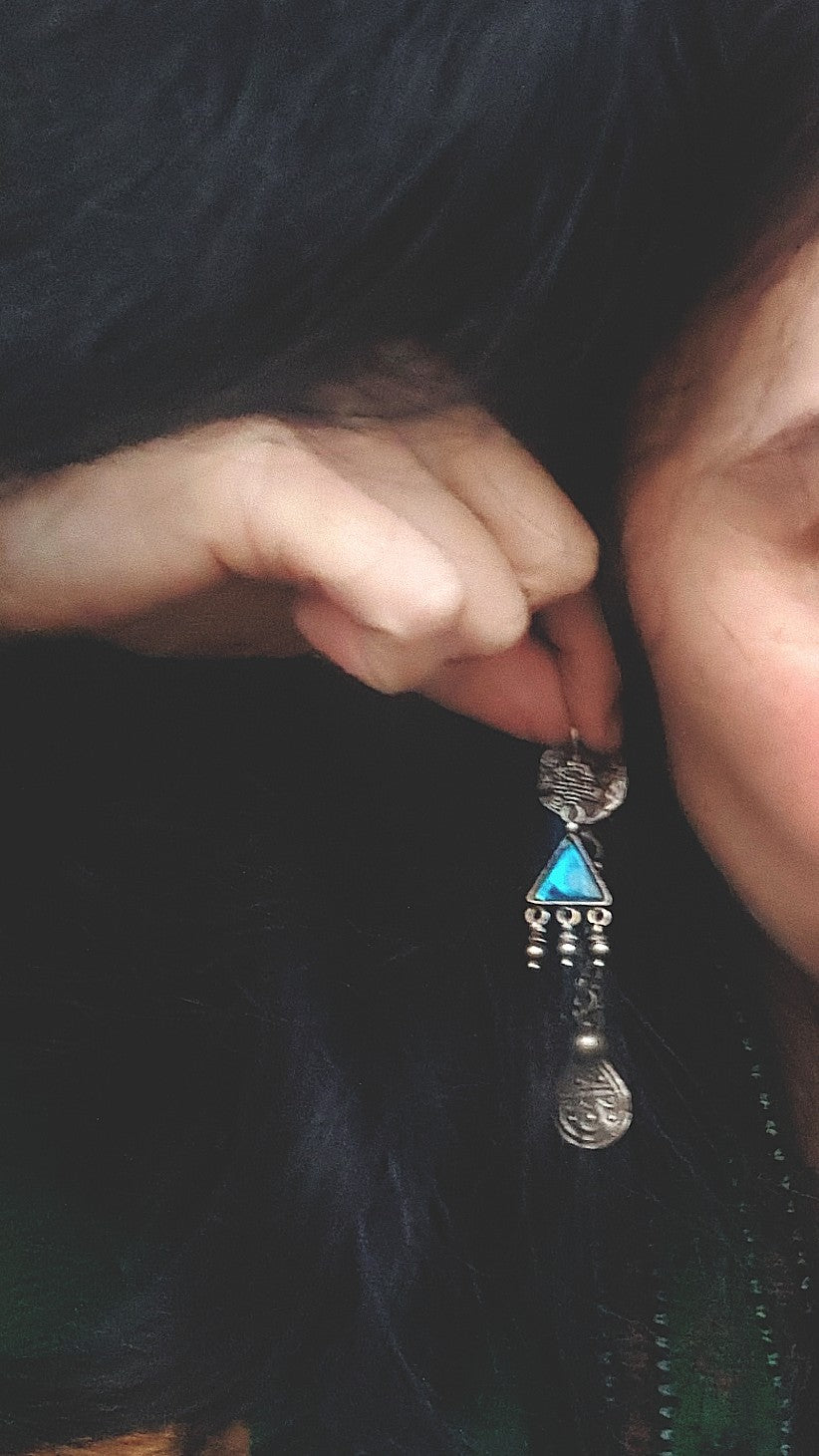 Rajasthani Earrings with Blue Glass and Bells