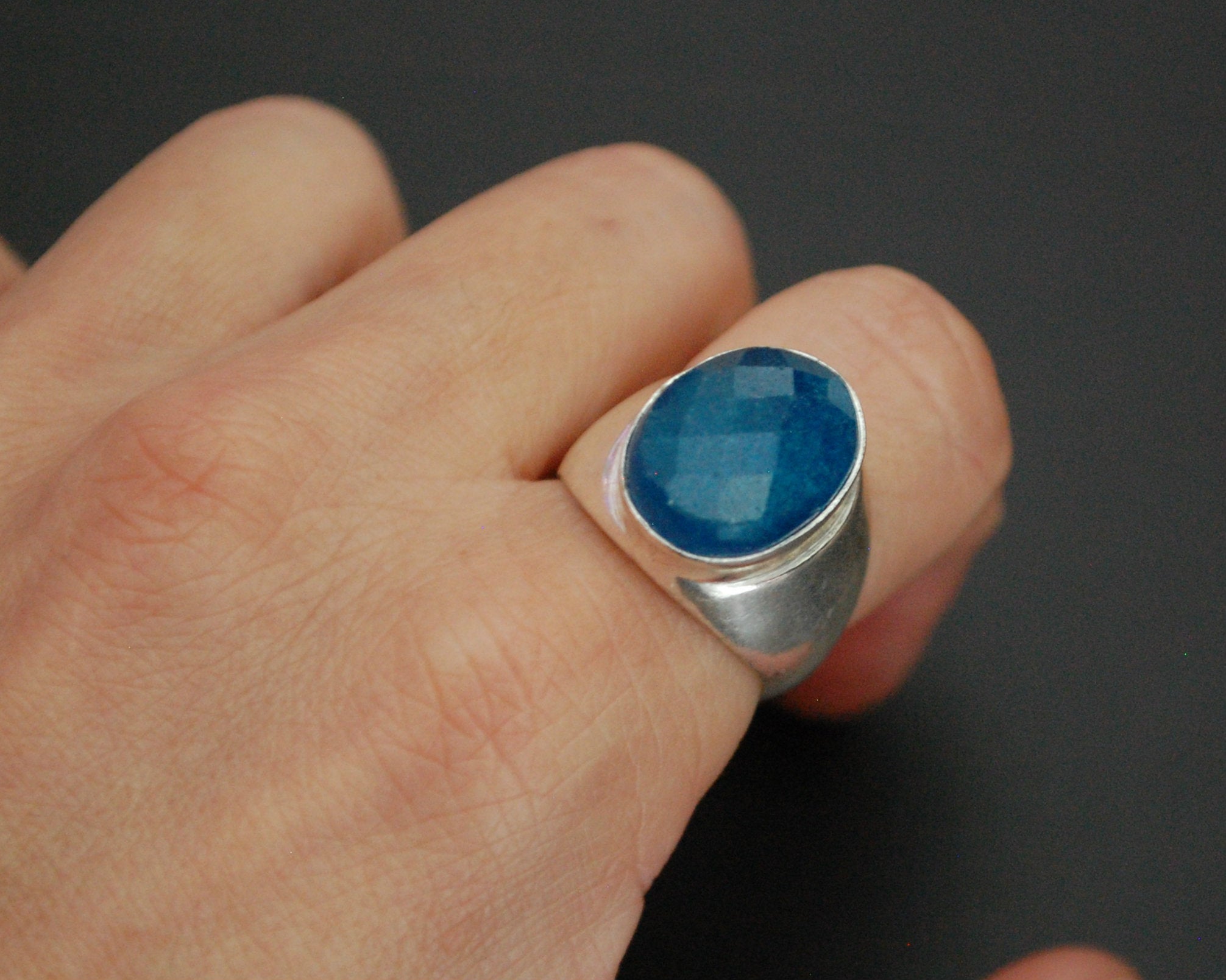 Ethnic Blue Jade Ring - Size 7.5