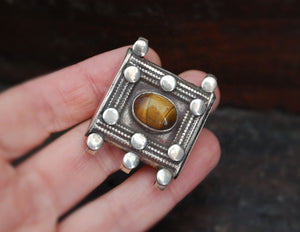 Indian Openable Silver Box Container with Tiger Eye