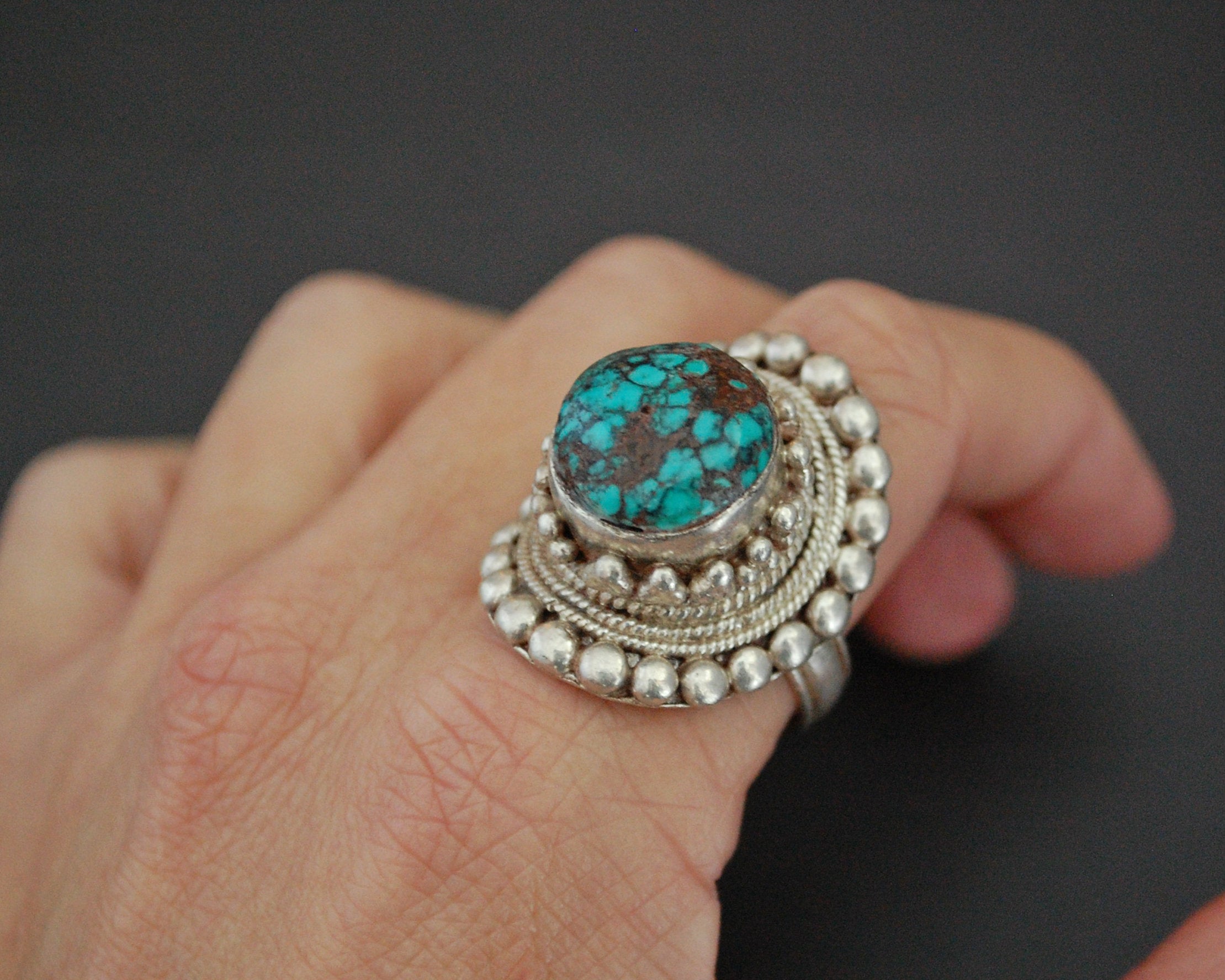 Large Nepali Turquoise Ring - Size 10.5