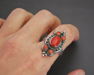 Vintage Nepali Coral Ring - Size 9.25