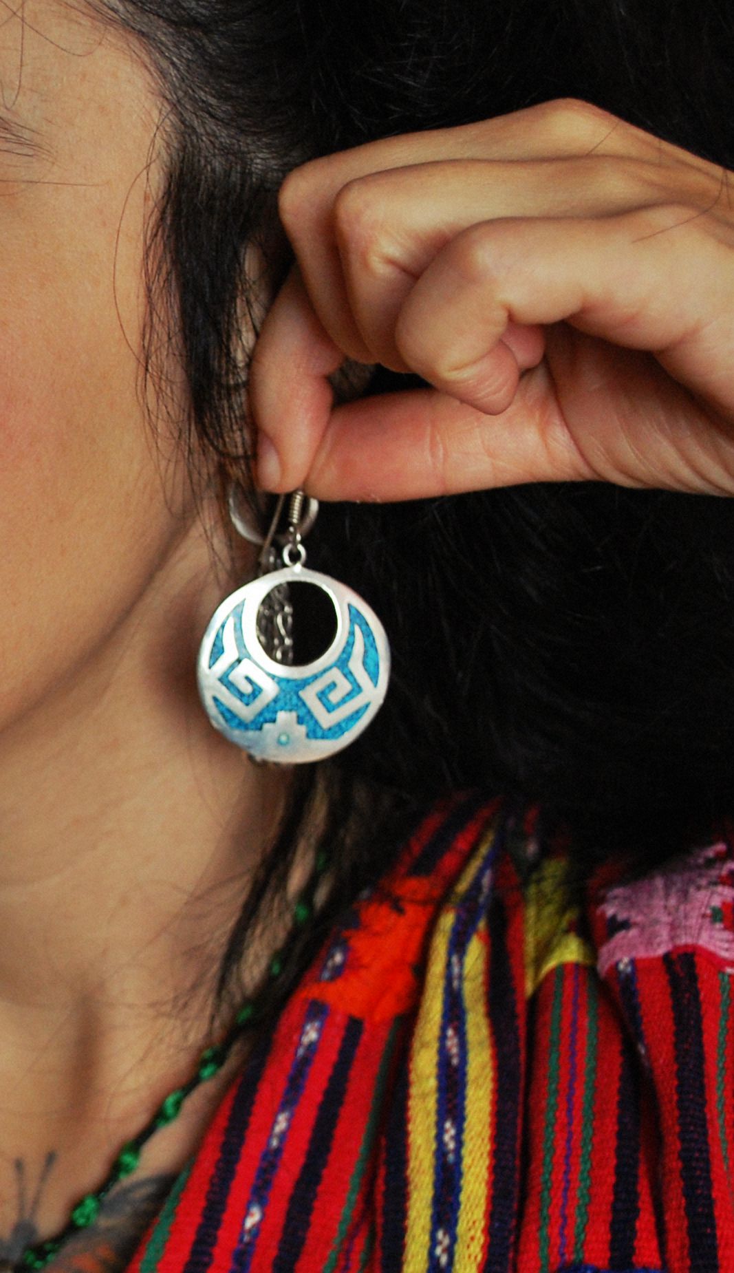 Vintage Mexican Turquoise Chip Inlay Earrings