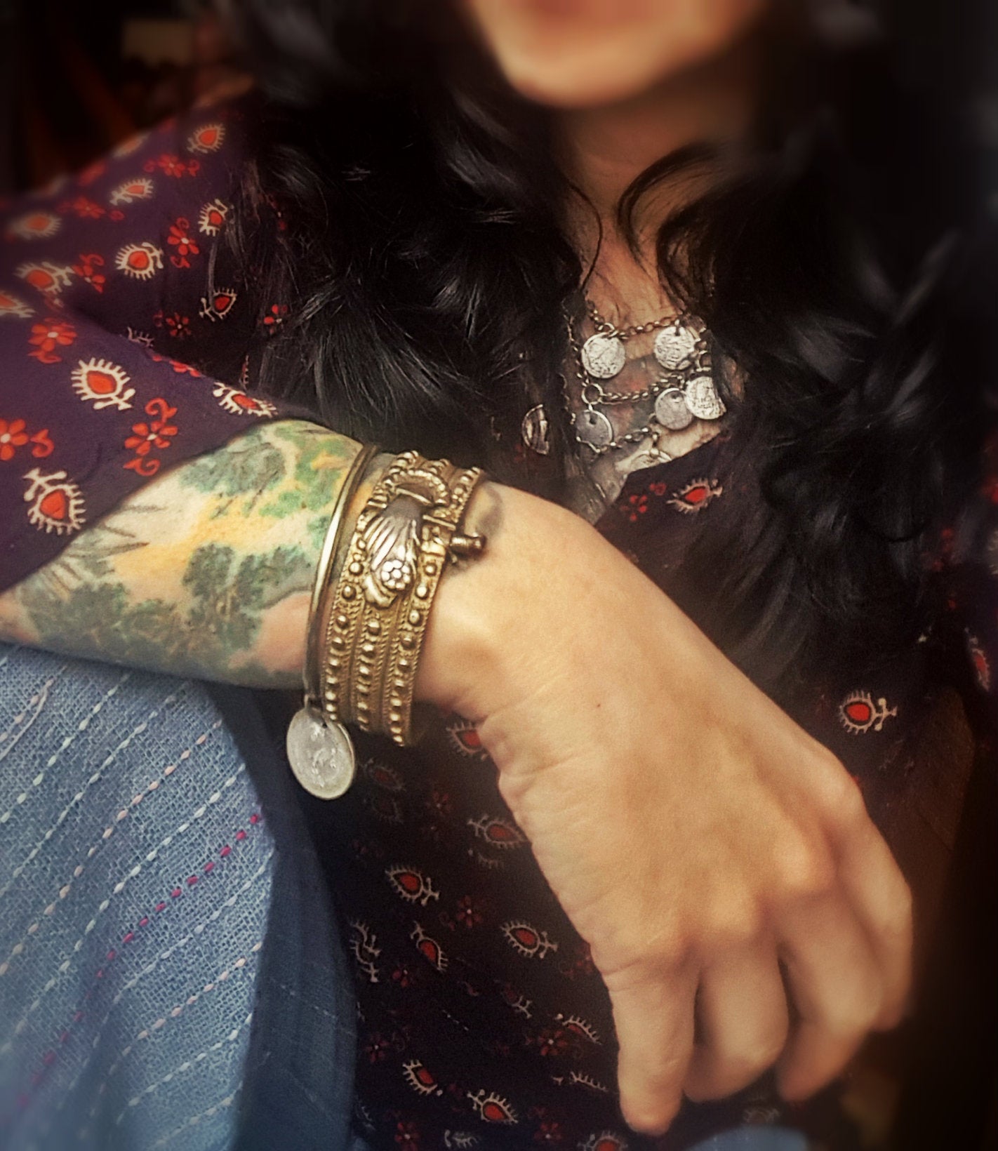 Old Palestinian Silver and Gilded Bracelet