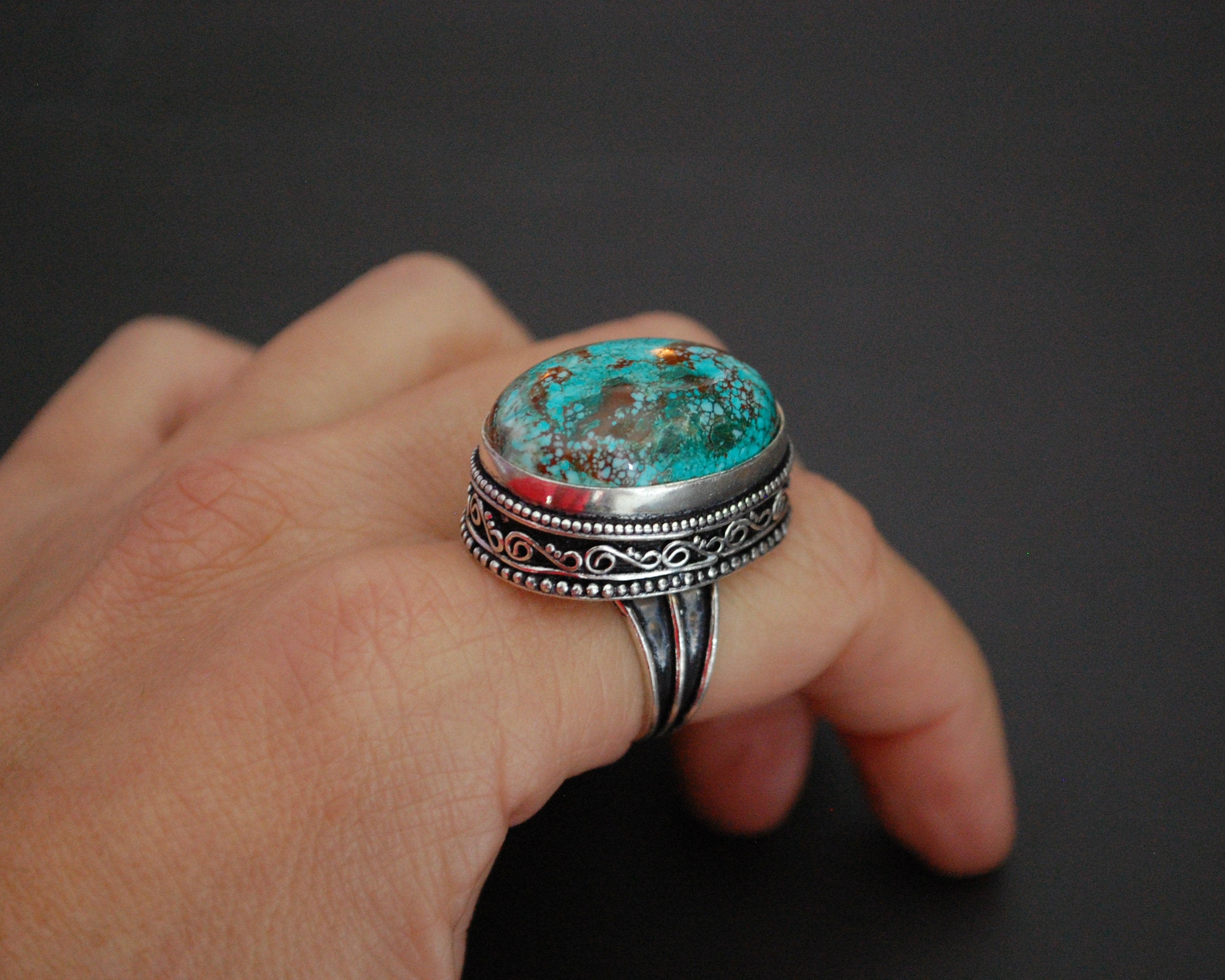 Bold Turquoise Ring from India - Size 6.75 / 7