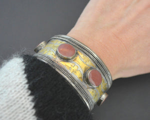 Turkmen Carnelian Gilded Cuff Bracelet