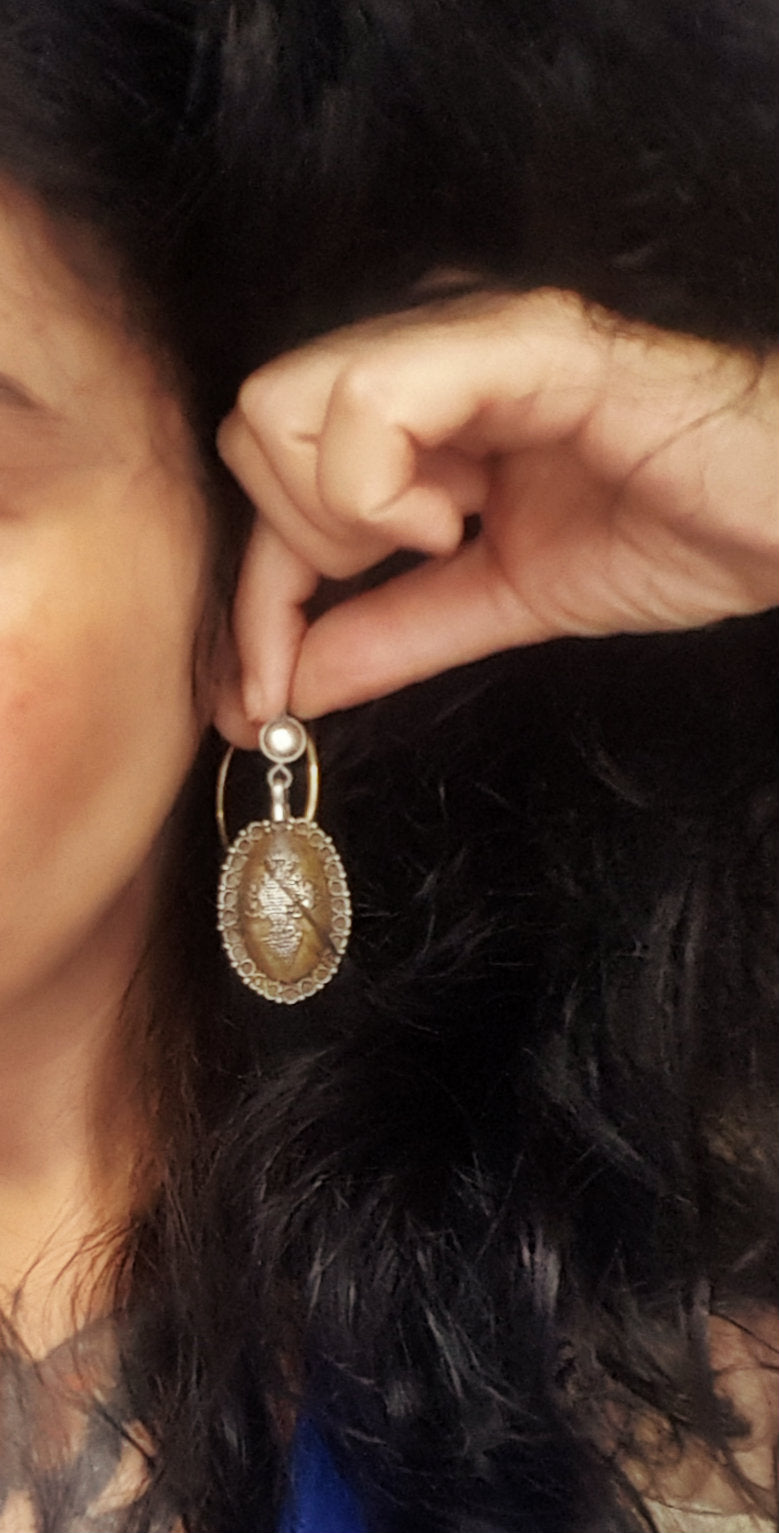 Kazakh Style Silver Gilded Dangle Earrings