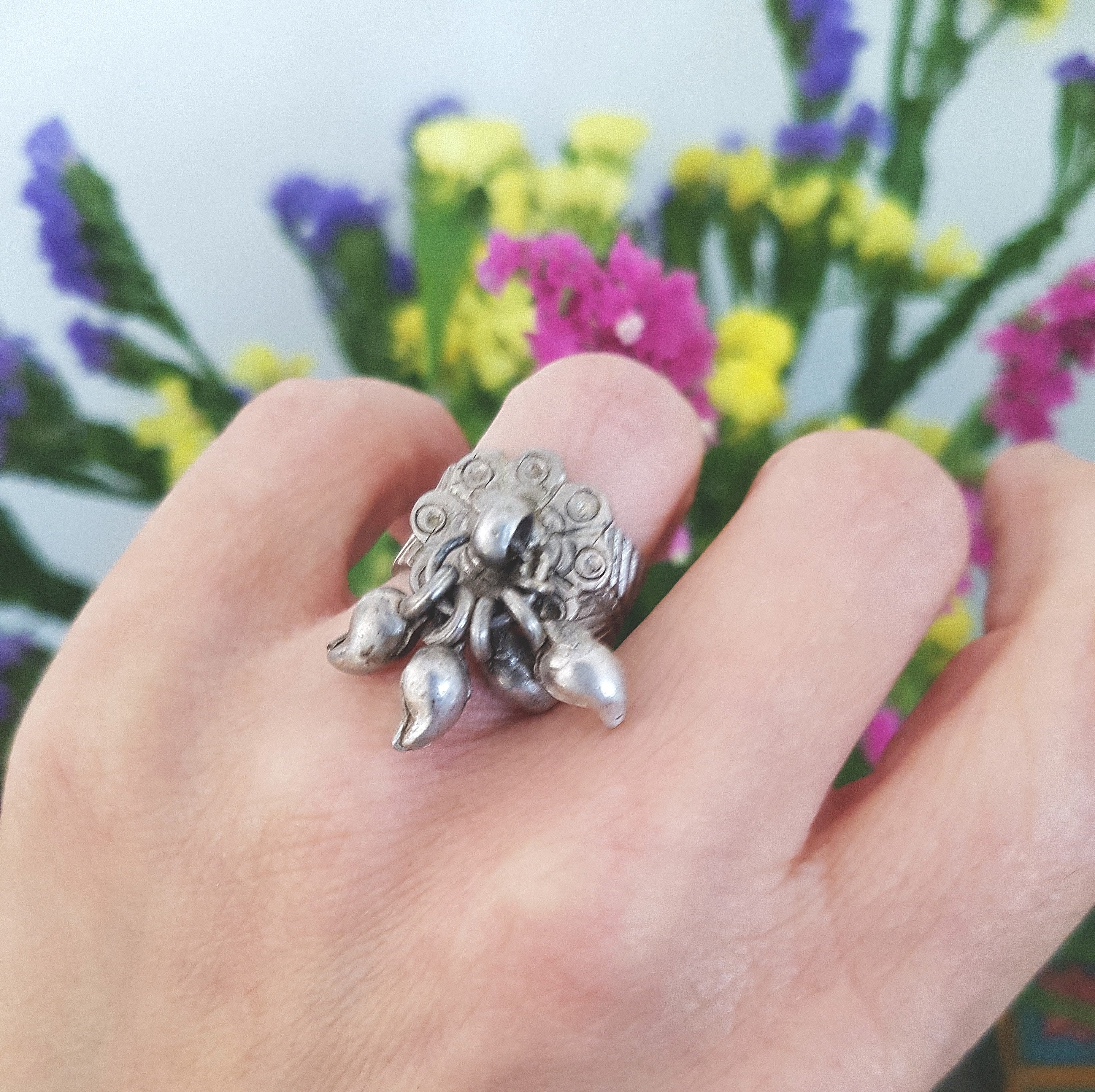 Old Rajasthani Silver Ring with Bells - Size 5.5