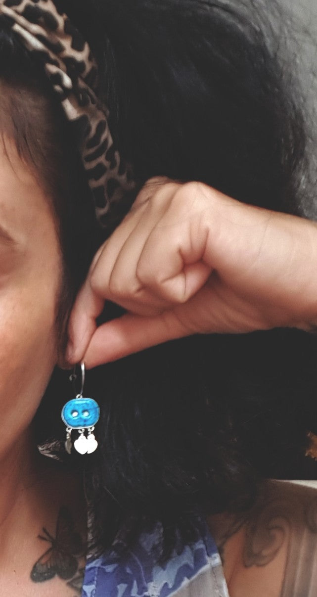 Assyrian Blue Glass Evil Eye Earrings - Reyyan Earrings - Hercai Earrings