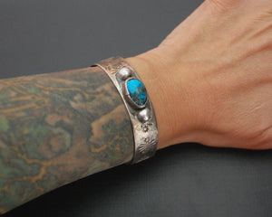 Old Navajo Stamped Turquoise Cuff Bracelet - SMALL