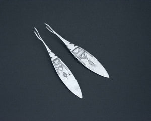 Long Carved Tuareg Silver Earrings