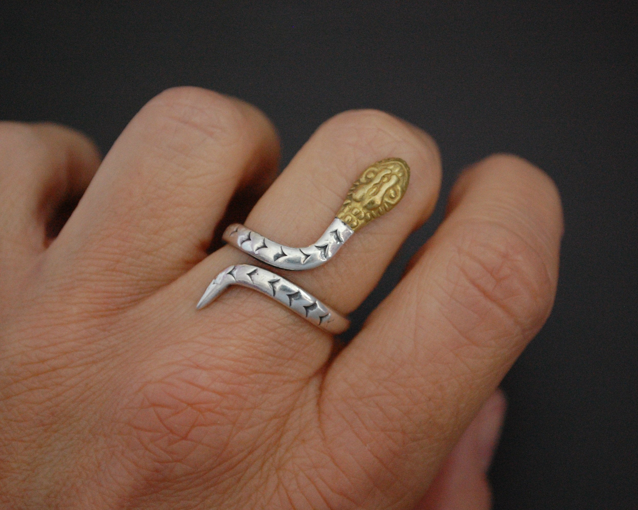 Mexican Snake Ring with Brass Head - Size 6