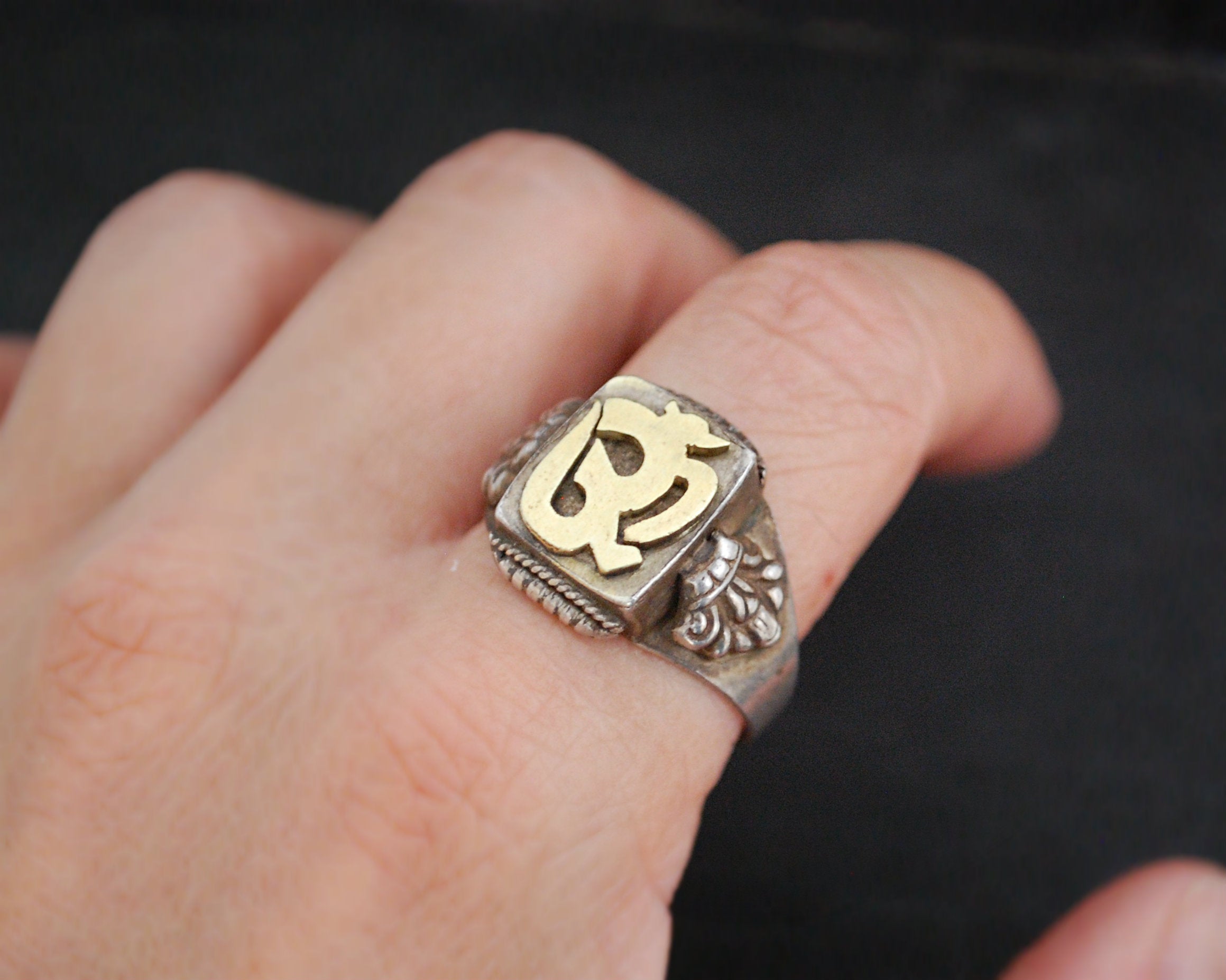Gilded Om Ring from Nepal - Size 11.75