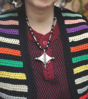Tuareg Cross Necklace with Glass and Silver Beads