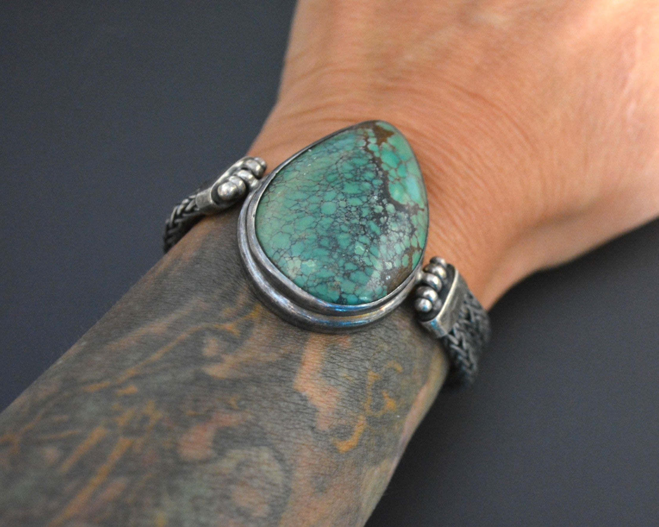 Reserved for S. - Turquoise Silver Snake Chain Bracelet