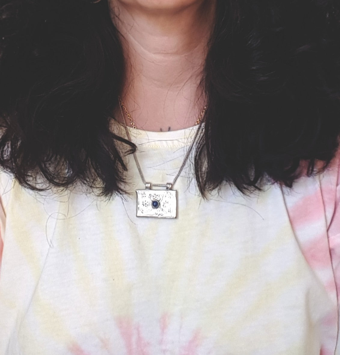 Afghani Lapis Lazuli Silver Box Pendant Necklace