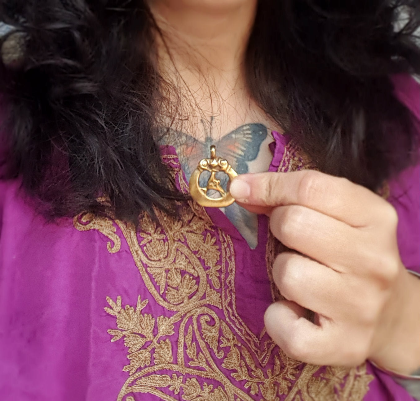 Ethnic Snake Naga Brass Amulet Pendant - Doublesided