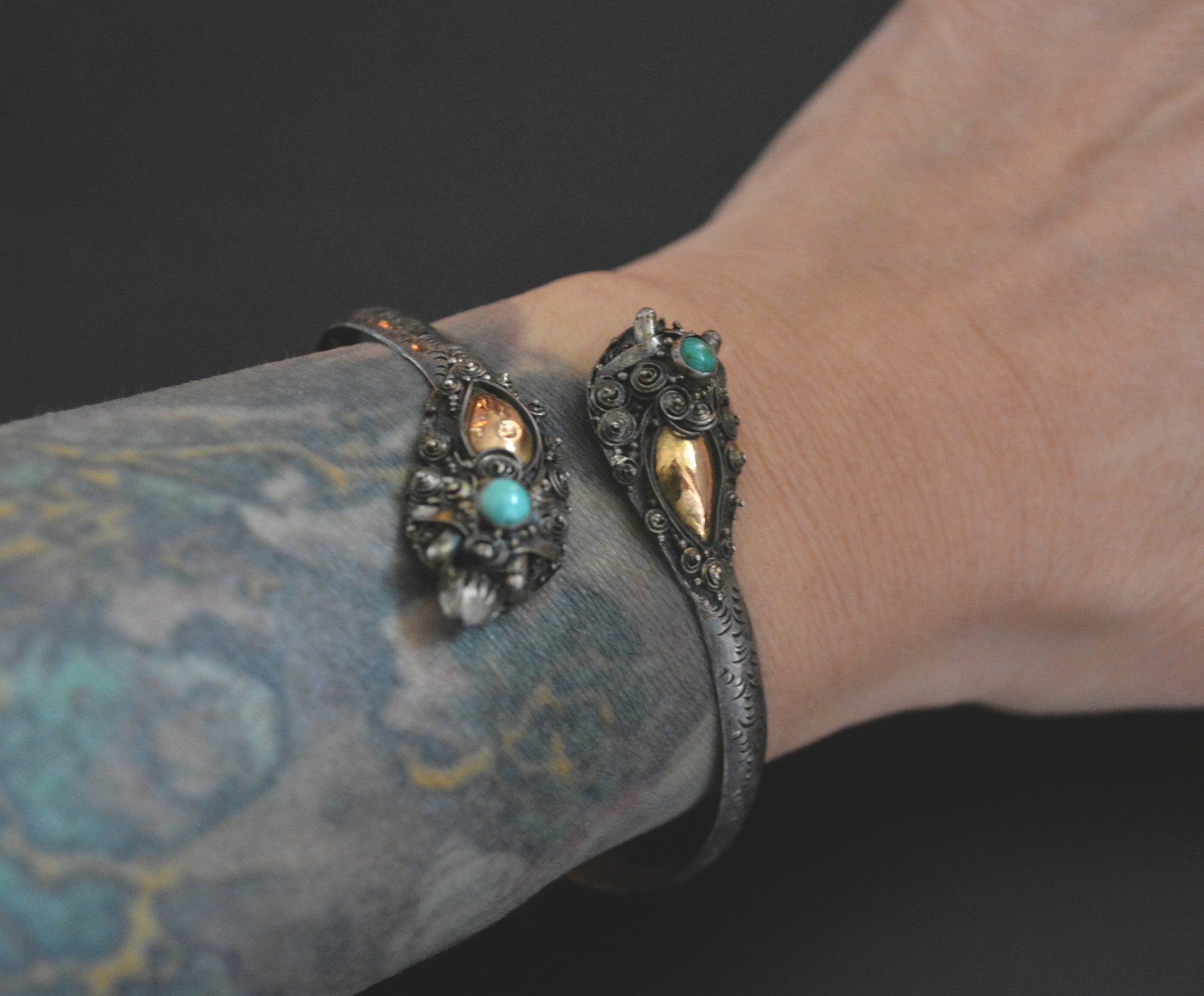 Double Dragon Turquoise Bracelet from Bali - MEDIUM SIZE