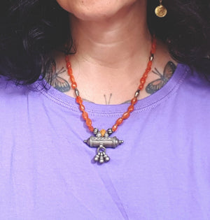 Rajasthani Taviz and Carnelian Beads Necklace